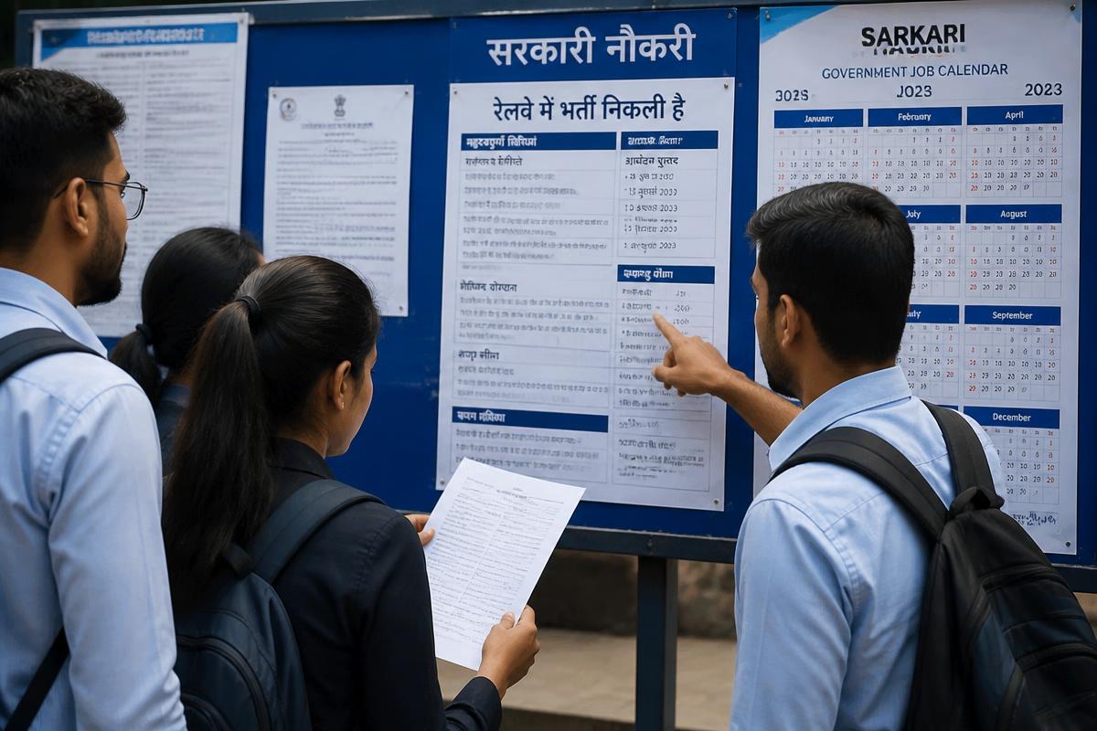 Aspirants reading government job notifications