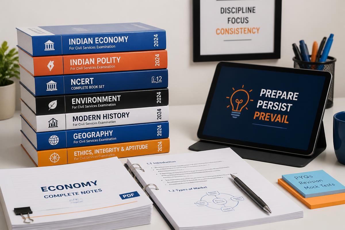 Exam preparation books and printed study notes